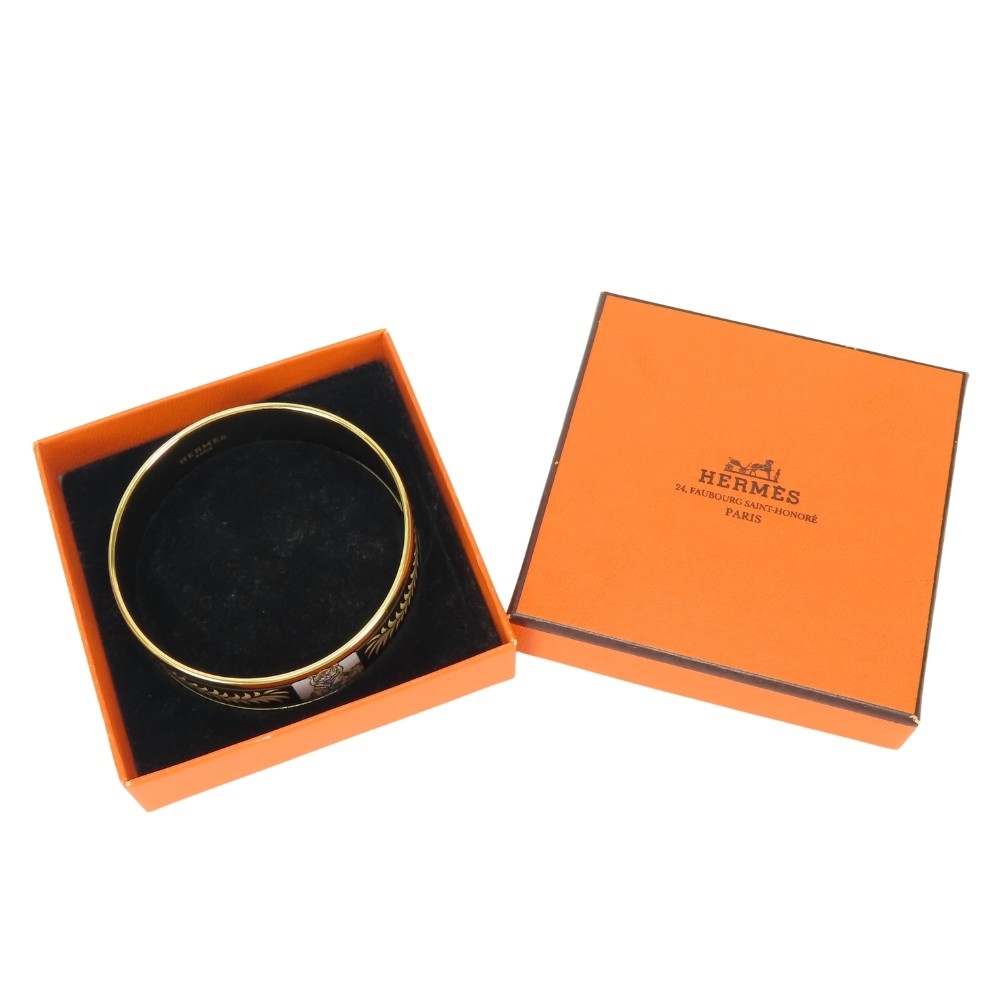 HERMES Bangle Email GM Metal Enamel Black Gold Cloisonné Tiger Accessories gallery
