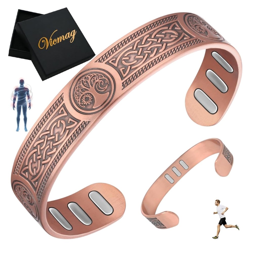 Adjustable 99% Pure Copper Bracelet for Men - Viking & Sun Moon Tree Design