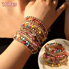 18Pcs Boho Multicolor Beaded Stack Bracelets Summer Vacation Jewelry Gift