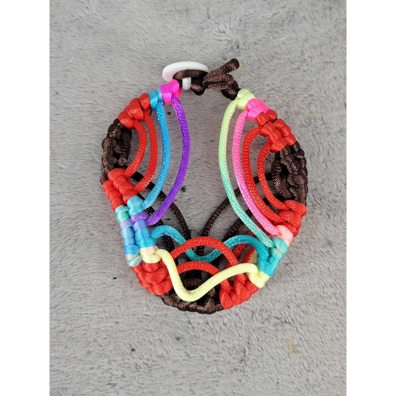 Handmade Macrame Friendship Bracelet Rainbow Colors Button Closure gallery