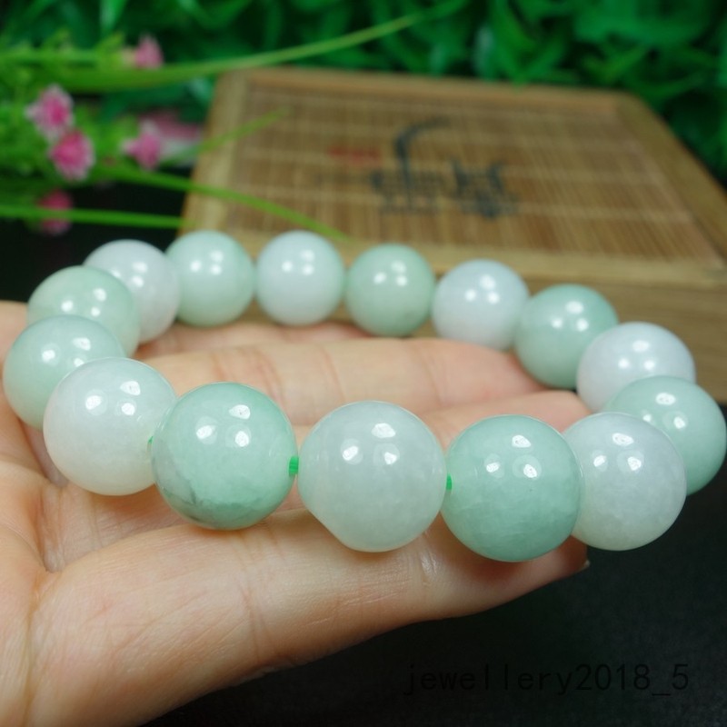 Certified Light Green Burma 100% Natural A Jadeite jade 13.2mm Beads Bracelet 手链 gallery