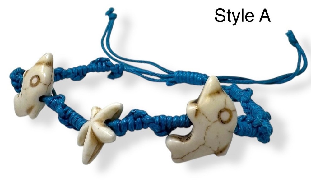 Handmade Dolphin Starfish Bracelet – Turquoise Aqua Beads | Unisex Beach Jewelry