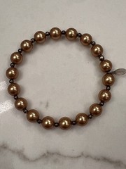 Made As Intended Count Your Blessings Bracelet Gold Pearl 8mm Beads Stretch VGC