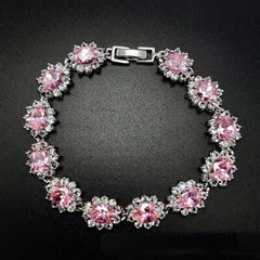 New Mix Color Oval Cut Charm Pink White Topaz Gemstone Silver Women Bracelets