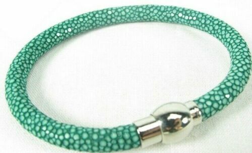 Genuine Polished Stingray Skin Cuff Bracelet Magnetic Lock Dark Green gallery