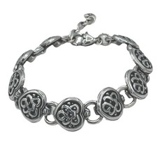 Brighton Celtic Knot Heart Link Bracelet Silver Plated Vintage Heart Tag 8”