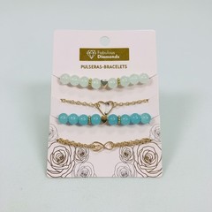 4pc Turquoise White Gold Heart Infinity Stacking Bracelet Set Fashion Jewelry