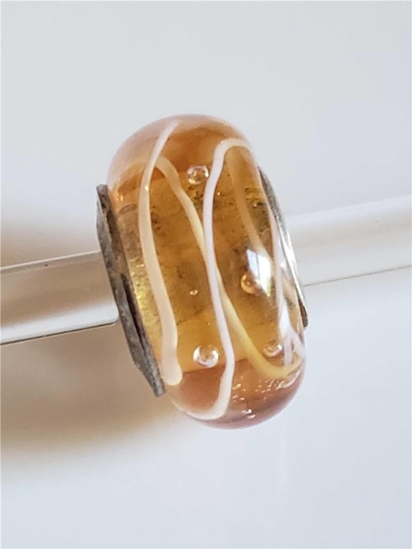 Chamilia UMBRA SWIRL Orange/Amber Murano Glass & Sterling Bead O-140 $35 Retired gallery
