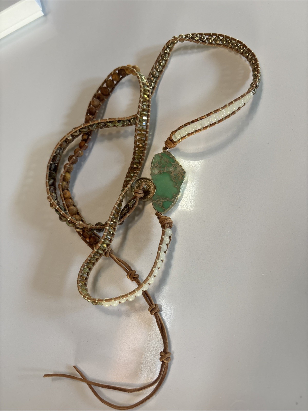 Cape Diablo Twisted Healing Green Quartz Wrap Bracelet Boho 36" Adjustable gallery