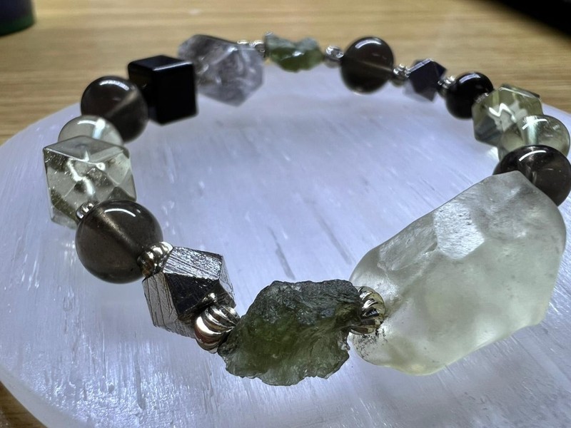 Genuine Moldavite Libyan Desert Glass Herkimer Diamond Meteorite Bracelet gallery