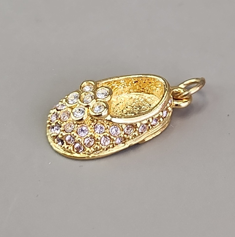Firenza Baby Shoe Charm May Birthstone Clear Rhinestones Gold Tone 17mm gallery