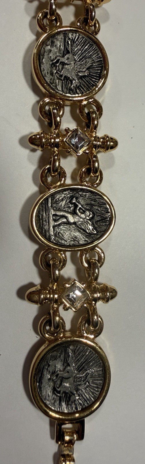 Vintage Pegasus and Heralding Angel Cherub Cameo Coin Panel Bracelet gallery