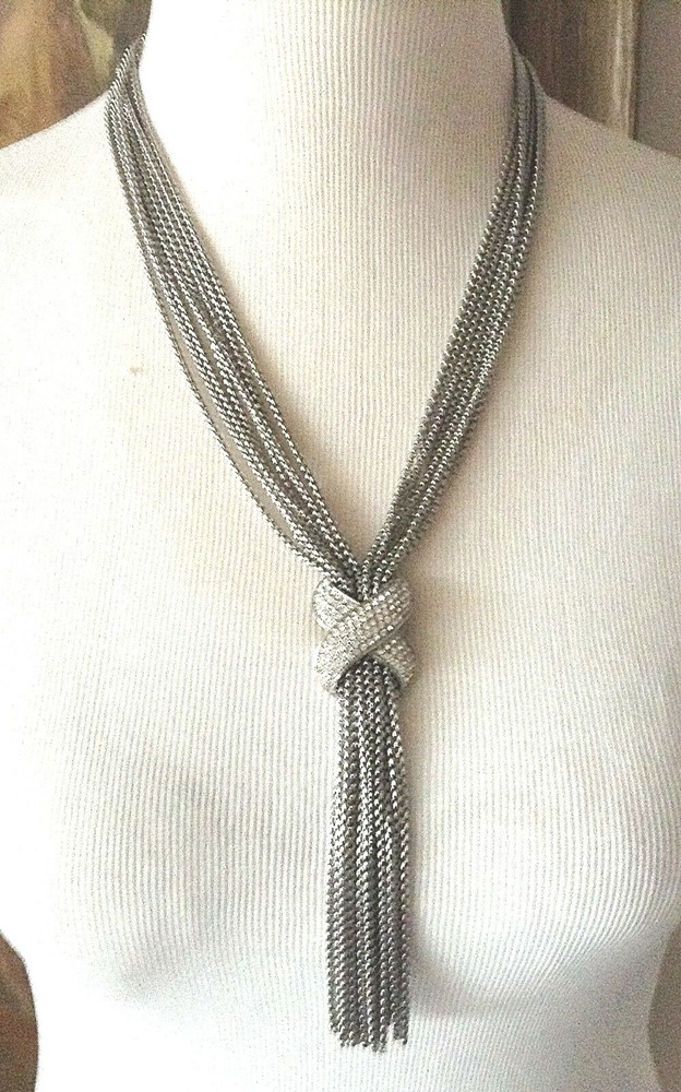 HSN Emma Skye DSMK 8 Strand Lariat Style Necklace w/ X Shaped Rhinestone Slide