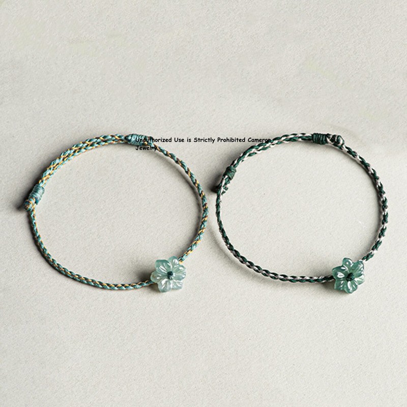 Real Grade A Natural Blue Jade Jadeite Women Lucky Flower Woven Bracelet gallery