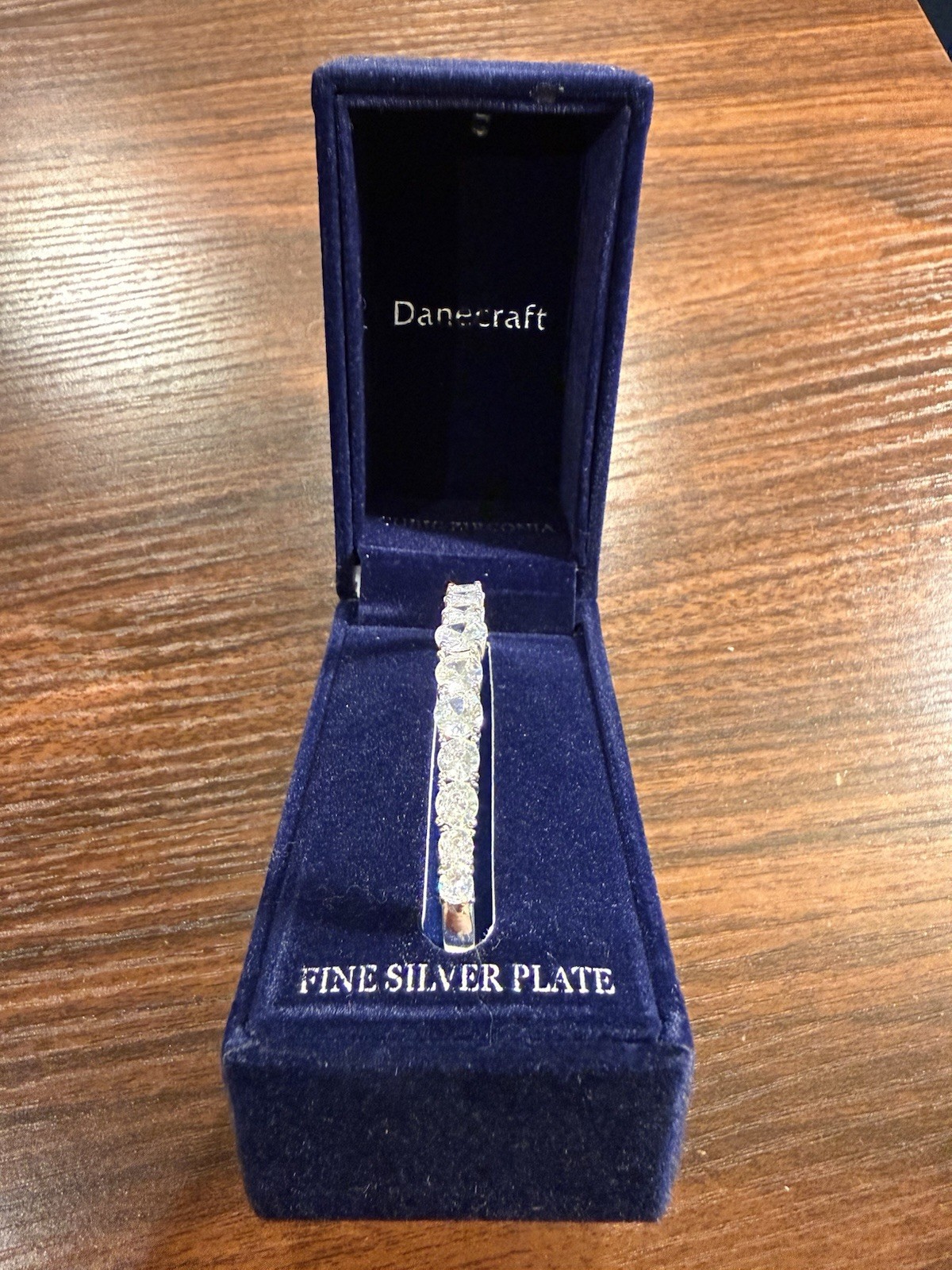 Danecraft Crystal Tennis Bracelet Fine Silver Plate Clear Rhinestone w/ Box gallery