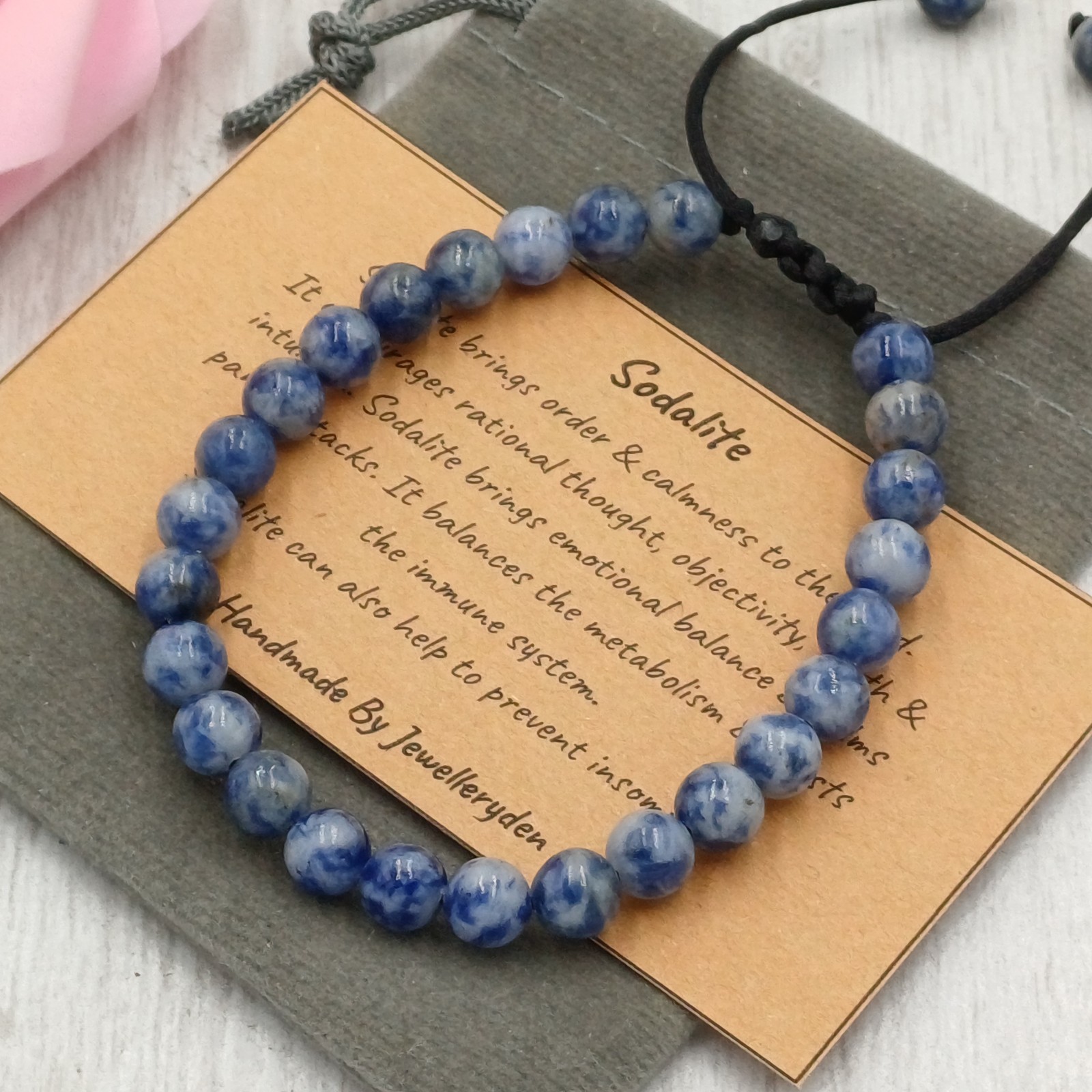 Sodalite Bracelet 6mm 8mm Adjustable Handmade Gemstone with Gift Bag & Card gallery