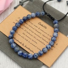 Sodalite Bracelet 6mm 8mm Adjustable Handmade Gemstone with Gift Bag & Card