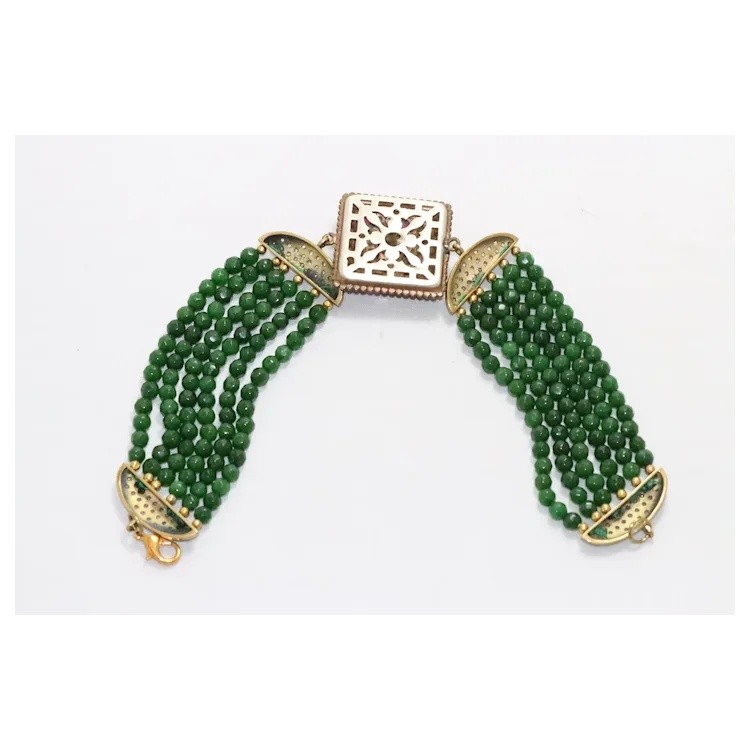 Sterling Silver Green Agate Ruby Cubic Zirconia Bracelet gallery