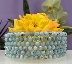 Wholesale Lot 6 Pcs Natural Larimar Faceted Stretch Bracelets – 4mm – 7.5”