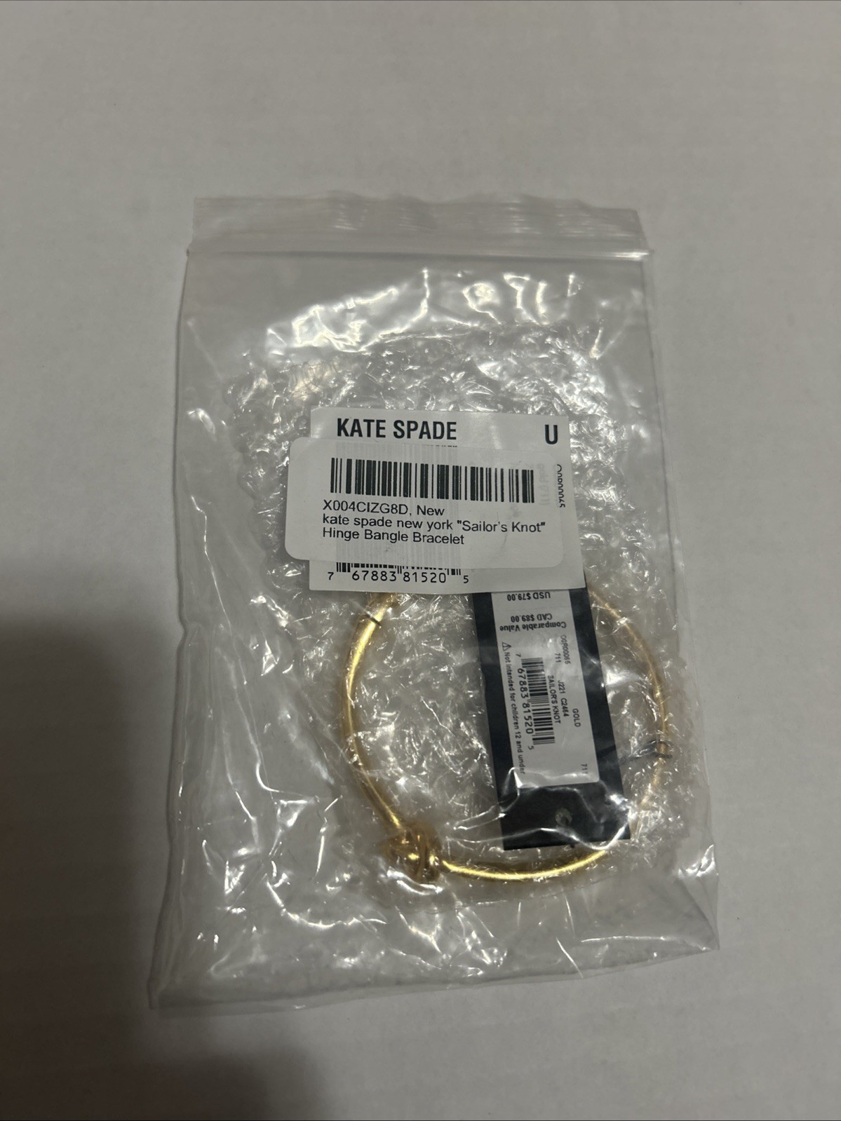 NWT KATE SPADE Sailor's Knot Logo Gold Hinged Bangle Bracelet gallery