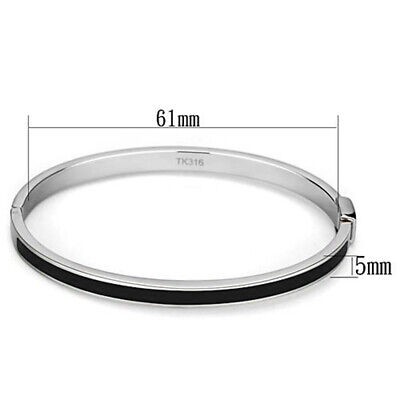 Thin Black Line Stainless Steel Bangle Black Epoxy Stripe Oval Stackable Hinged gallery