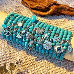 18Pcs Bohemian Natural Turquoise Beaded Bracelet Set for Women