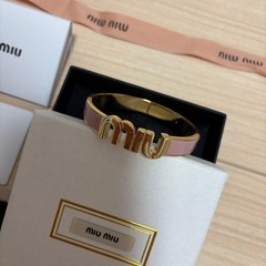 Miu Miu Logo Bangle Bracelet Gold Pink Women Accessory W/Box Brand New Unused