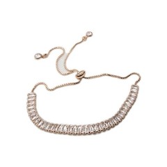 Tennis Bracelet Crystal Rhinestone Baguette Rose Gold Tone Drawstring Closure
