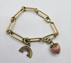 Chain Charm Bracelet with Strawberry and Rainbow Charms approx. 8 inches long