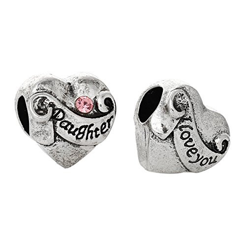 I Love You Daughter Heart w/ Pink Crystals Charm Bead for Snake Chain Charms Bra gallery