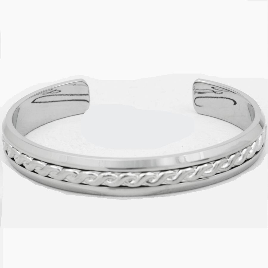 DG Men's Stainless Steel Silver 7" Braided Soild flat Cuff Bracelet + Box gallery