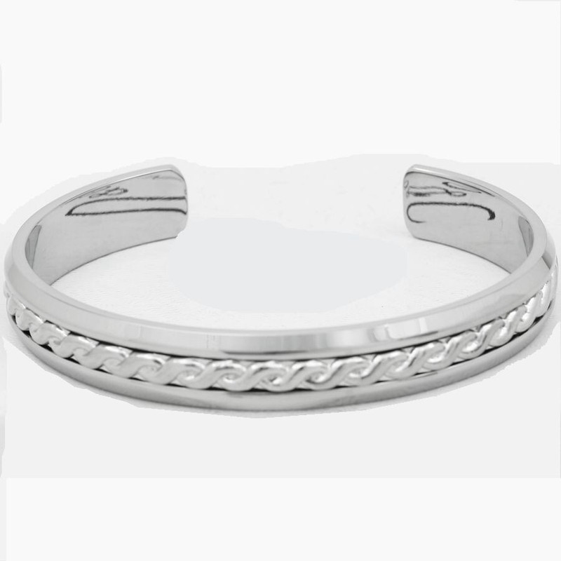 DG Men's Stainless Steel Silver 7" Braided Soild flat Cuff Bracelet + Box gallery