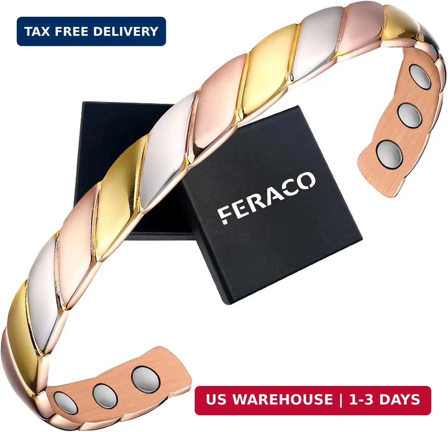 Feraco Copper Magnetic Bracelet for Women, Fashionable Braided Cuff Bangle with gallery