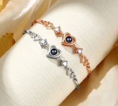 Custom Photo Projection Heart Bracelet Rose Gold/White Gold 7″-9″ Adjustable