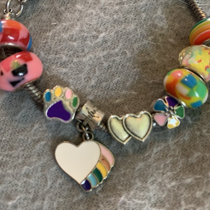 Rainbow Charm Bracelet European Style Y2K Glass Charms Multicolor Beads 7.75" gallery