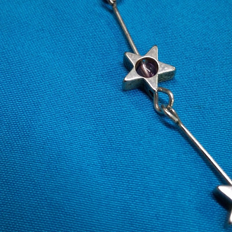 Vintage Silver Plated Purple Bead Star Charm Bar Link Bracelet gallery