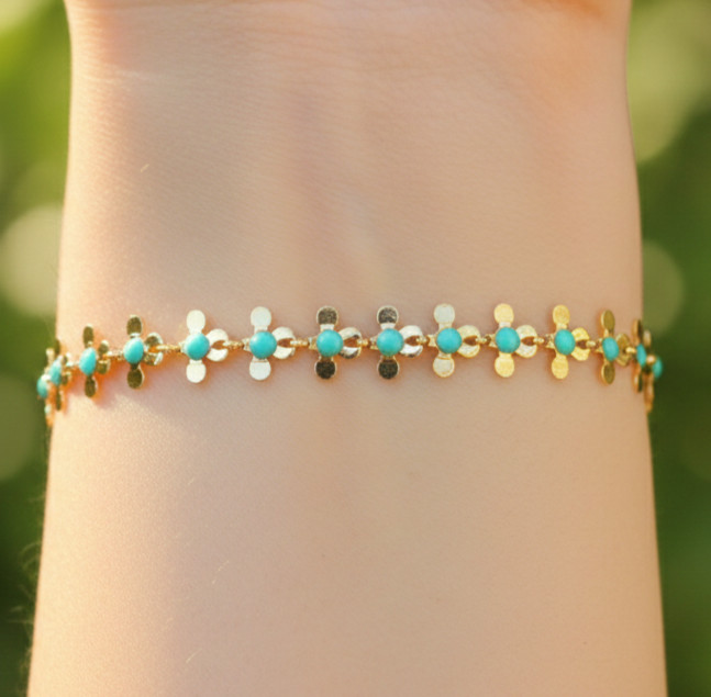 Gold Color Bracelet 18K Gold Plated Turquoise Floral Charm Designer Bracelet gallery