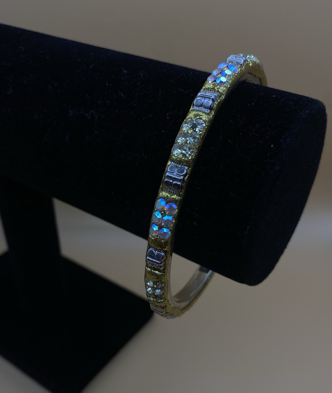 Silver & Gold Tone Crystal Rhinestone Stackable Bangle Bracelet Round Stones gallery