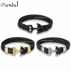 MENDEL Cool 8 Inch Mens Black Stainless Steel Nautical Beach Anchor Bracelet Men