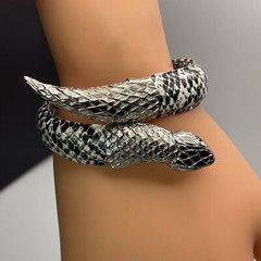 Vintage Silver And Faux Snake Skin Bracelet Wrap