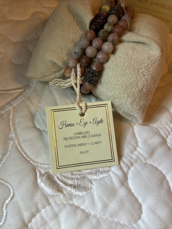 ARM CANDY By Eye Candy Los Angeles bracelet Hamsa + Eye + Agate Alloy NWB gallery