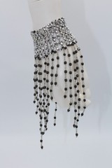 Black & Silver Beaded Tassel Elastic Cuff Bracelet Statement Jewelry