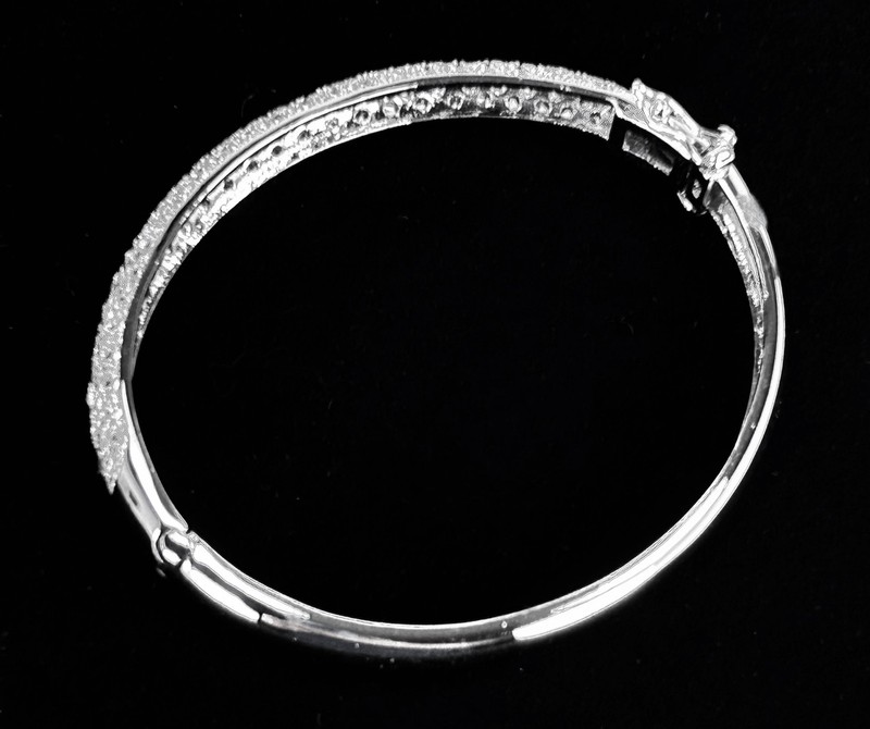 KC Bangle Bracelet Pave Set Rhinestones Silver Tone Signed Vintage 8" J60 gallery