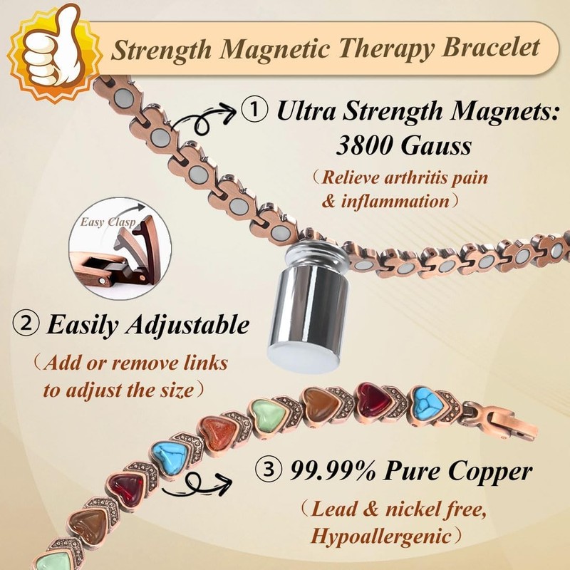 3500 Gauss Magnetic Copper Bracelet Colorful Heart for Women Pain Relief gallery