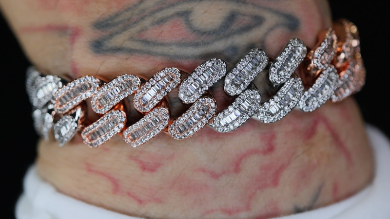 Rose Gold Baguette Simulated Diamond Bracelet, Mens Iced Out Cuban Link Bracelet gallery
