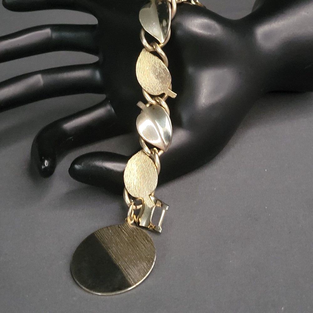 Half Brushed Gold Tone Leaf Shape Charm Chain Fashion Bracelet Foldover 6 in
