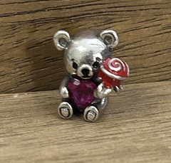 S925 Sterling Silver Teddy And Pink Heart Charm Little teddy Graduation Bear