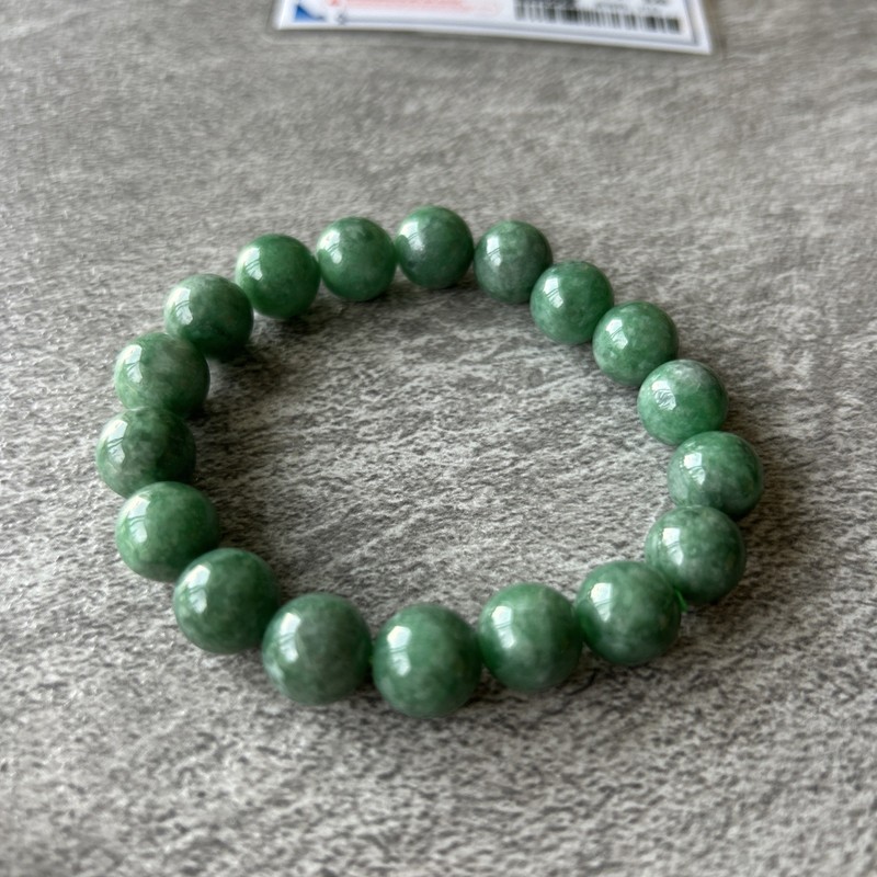 Certified Natural Grade A Jadeite Jade Beaded Bracelet Apple Green 11.0 mm gallery