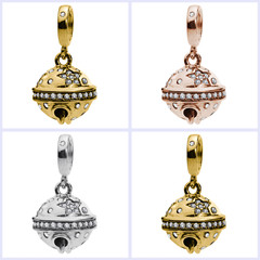 925 Sterling Silver Star CZ Jingle Bell Dangle Bead for European Charm Bracelet