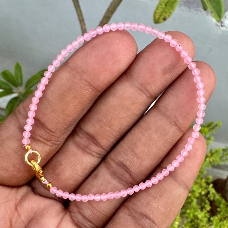 A++ Pink Zircon Faceted Round Gemstone Beads December Birthstone Bracelet 6-8'' gallery